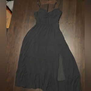 Hollister Twist Bust Tie-Back Midi Dress (Size: M, Color: Black)